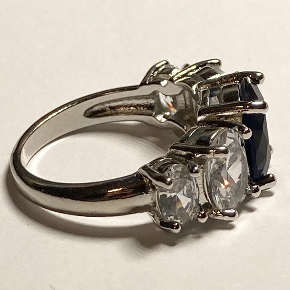 Silver Sapphire Blue Cubic Zirconia Anniversary Ring Size 7 Plated Simulated - Picture 7 of 11